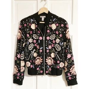 Aqua Capsule Needle embellished chiffon bomber jacket